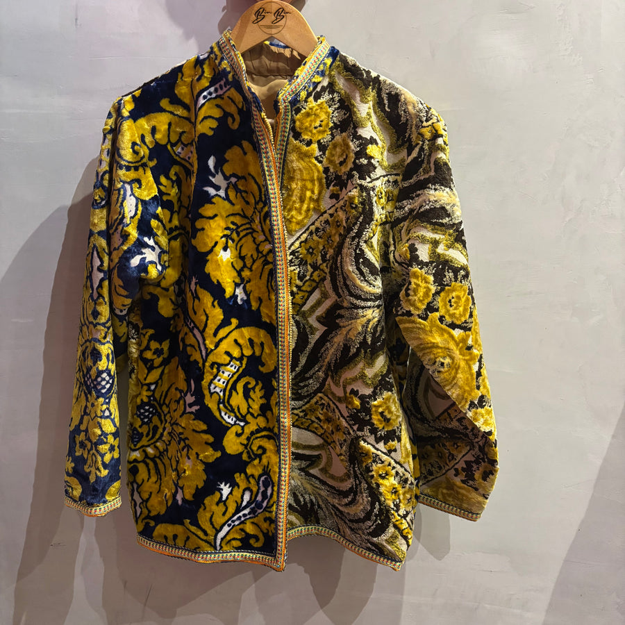 Vintage Baroque Velvet Jacket: Multicolor Floral Unisex Statement Piece